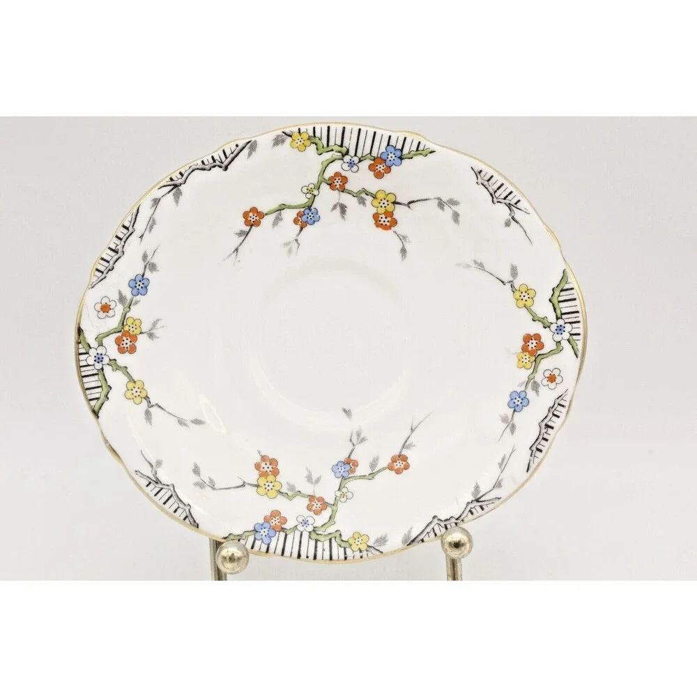 Art Deco Saucers Royal Paragon Thorn England Antique Enamelled Fine Bone China
